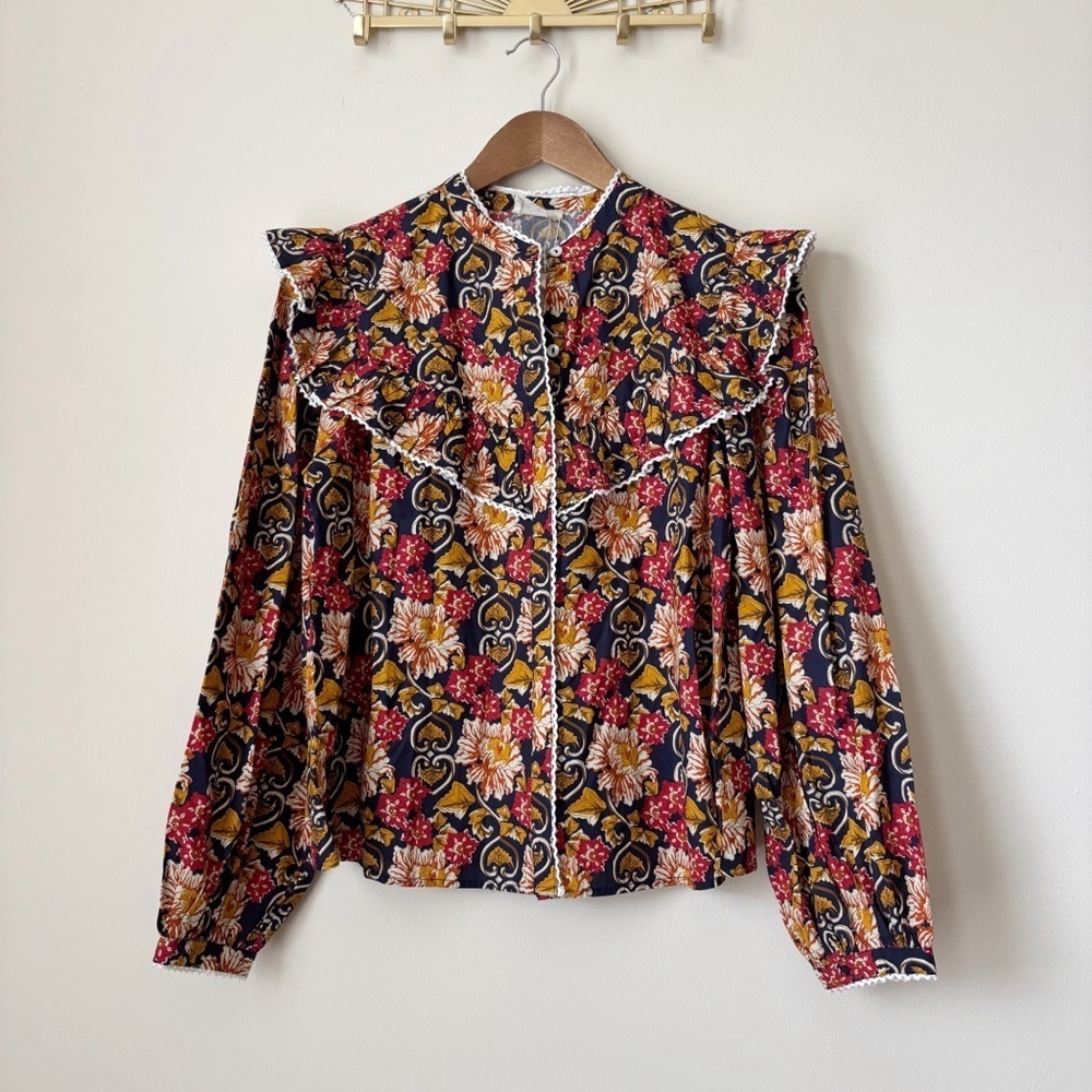 Sonmer Autumn Floral Ruffle Dorothy Blouse Medium NEW NWT Cottagecore